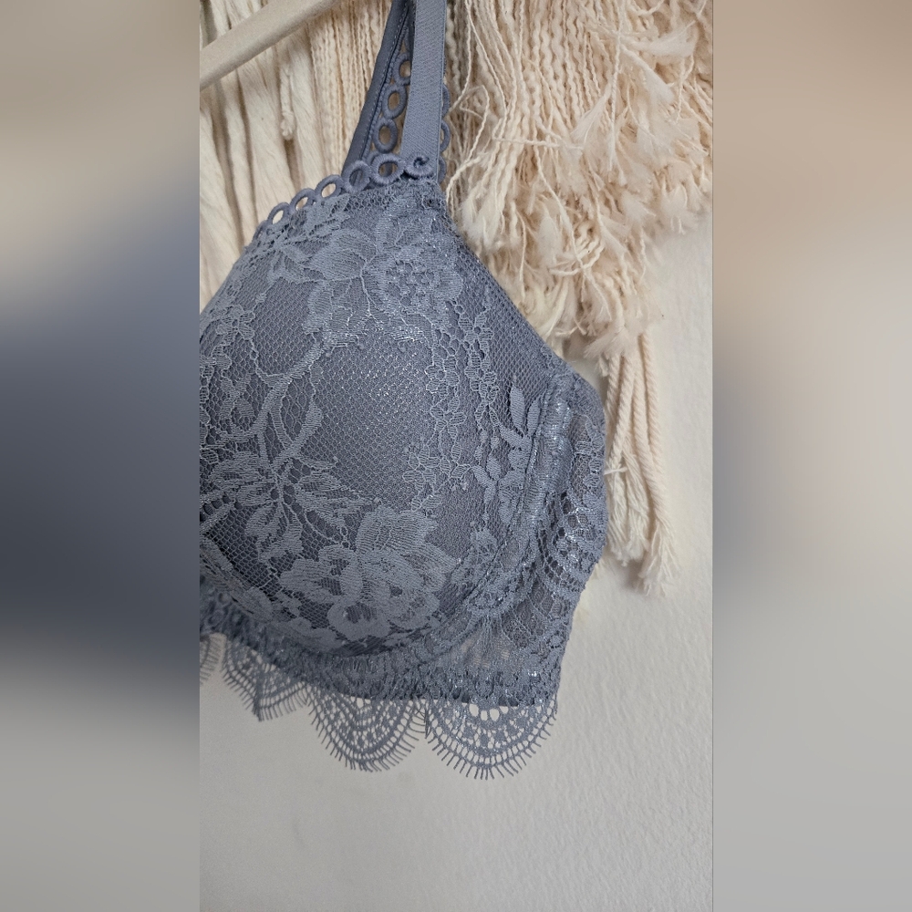 Victoria's Secret Bra Women's 36D Blue Gray Lace  Dream Angels Racerback - Picture 3 of 11